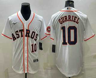 Men%27s Houston Astros #10 Yuli Gurriel Number White With Patch Stitched MLB Cool Base Nike Jersey